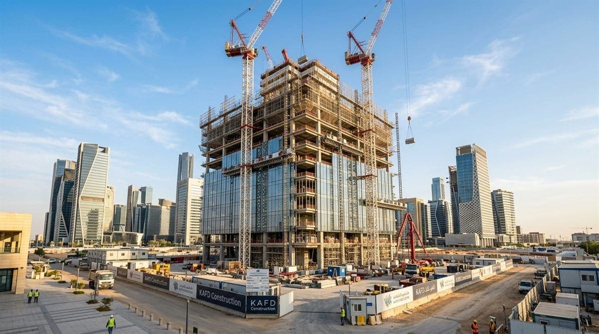 تخطيط سقالات الواجهة لبرج سكني في الرياض